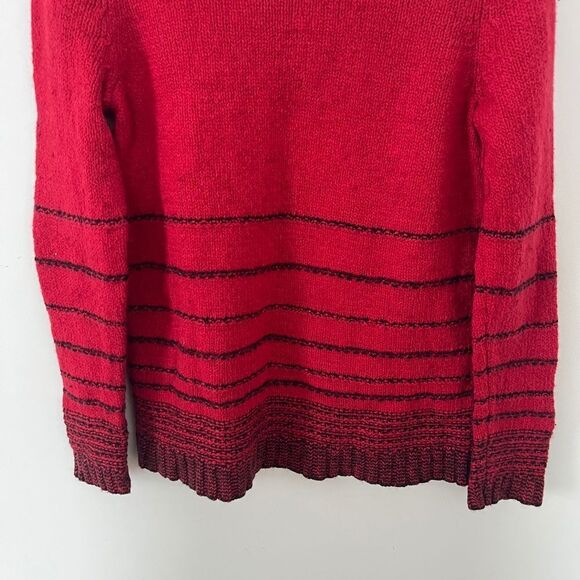 J.Jill Red Black Stripe Wool Blend Plush Pullover Crewneck Knit Sweater - Picture 5 of 6